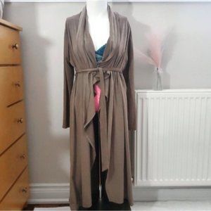 Vintage Suedette Long Tie Waist Cardigan Versatile Robe